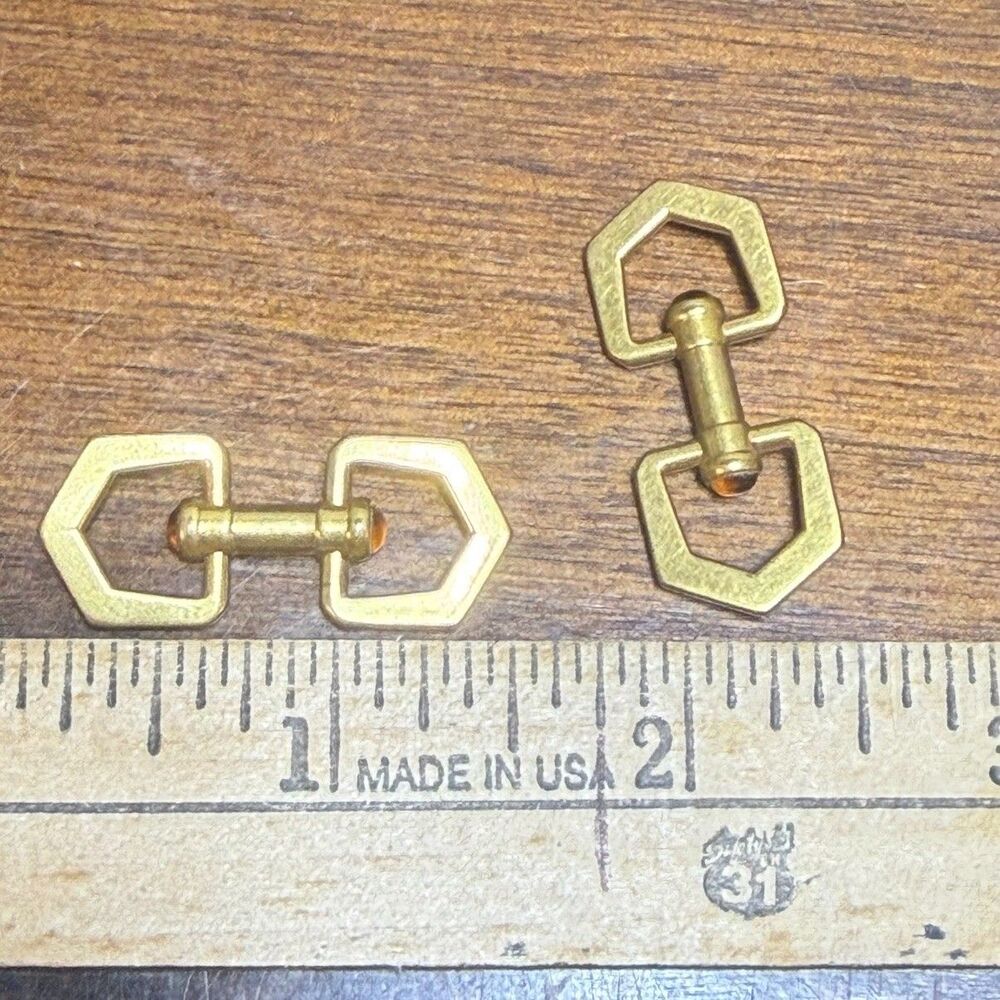 Vintage Gold Tone Hexagonal Amber Cabochon Cufflinks Toggle Back - Picture 6 of 6